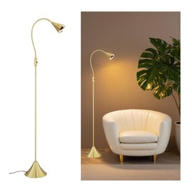 HomeFocus - LED Floor Lamp,Standing Lamp for Reading,Eye-Caring,Stepless Dimming,Floor Lamp for Living Room,Bedroom,LED 5W,Energy Efficient Super Bright (Metal,Gold)