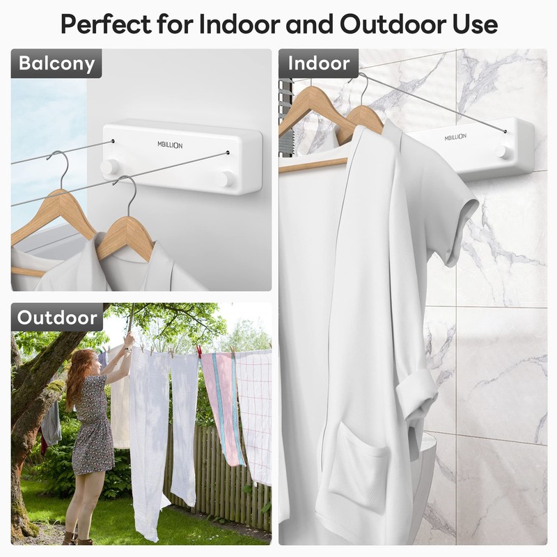 Mbillion Retractable Clothesline 13.8 Ft Stainless Steel Double Clothes line