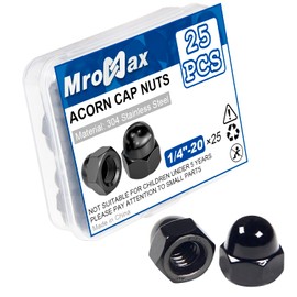 1/4"-20 Black Acorn Cap Nuts, 25Pcs Acorn Nuts, 304 Stainless Steel(18-8) Crown Cap Nuts for Bolt, Dome Head Hex Nuts for Indoor Outdoor, Bright Finish, 7/16 in Hex Wd