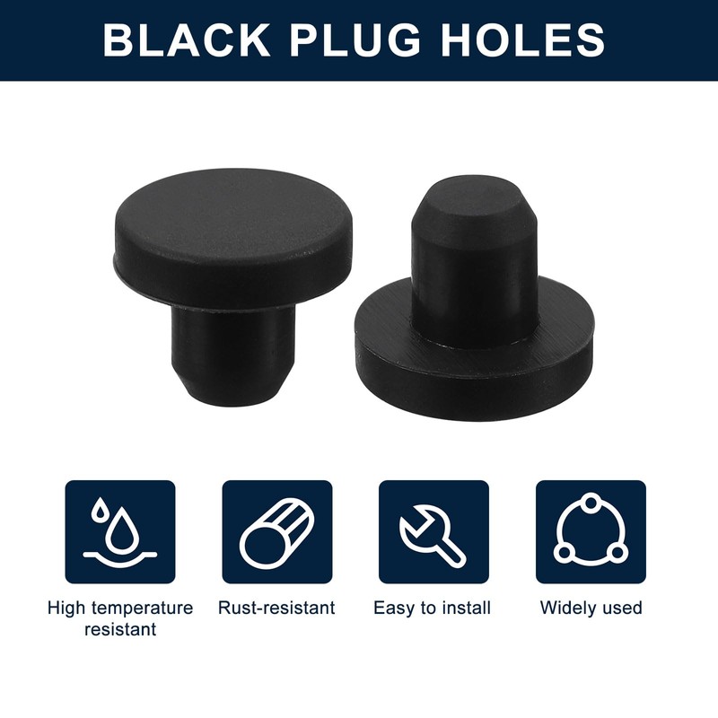 sourcing map 16 Pieces Black Rubber Stopper, 8mm Plug Holes