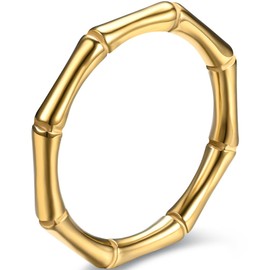 Jude Jewelers 3mm Stainless Steel Classic Plain Bamboo Style Stackable Wedding Band Ring (Gold, 6)