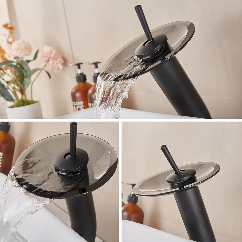 RODDEX Waterfall Bathroom Faucet Glass Single Handle Solid Brass Basin