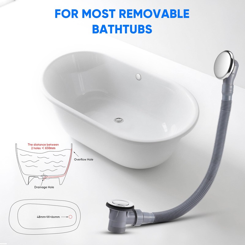 Gxpjycfob Bath Waste with Overflow Kit, Modern Chrome Design Bathtub