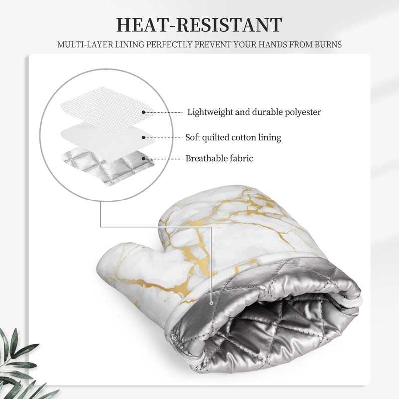 Oven Mitts and Pot Holders Sets White Gold Kitchen Accessories