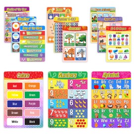 Educational Preschool Poster for Kids and Toddler with Glue Point Dot for Nursery Homeschool Kindergarten Classroom - Teach Numbers Alphabet Colors Days and More 16 x 11 Inch (12 Pieces, English