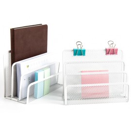 VANRA Letter Box Letter Tray Metal Desk Organiser with 3 Letter Tray for School Office Supplies, Pack of 2, White
