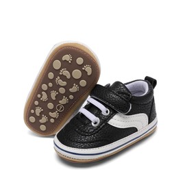 Shidangdisk Baby Shoes Boys Girls Infant Sneakers PU Leather Non-Slip Soft Rubber Sole Toddler Crib First Walker Shoes (Black, Infant, 6-12 Months, Medium)
