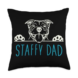 Staffy Dad Merch Staffy Dad with Staffordshire Bull Terrier Dog Throw Pillow, 18x18, Multicolor