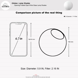 Lighting Fixture Replacement Globes Neckless Top Opening Frosted Opal White Glass Lamp Shades Diameter 6" Fitter 2.16" Multiple Specifications