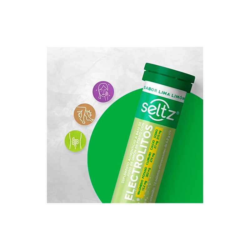 SELTZ Kit Electrolitos Tableta Efervescente, Sabores lima limón más naranja,