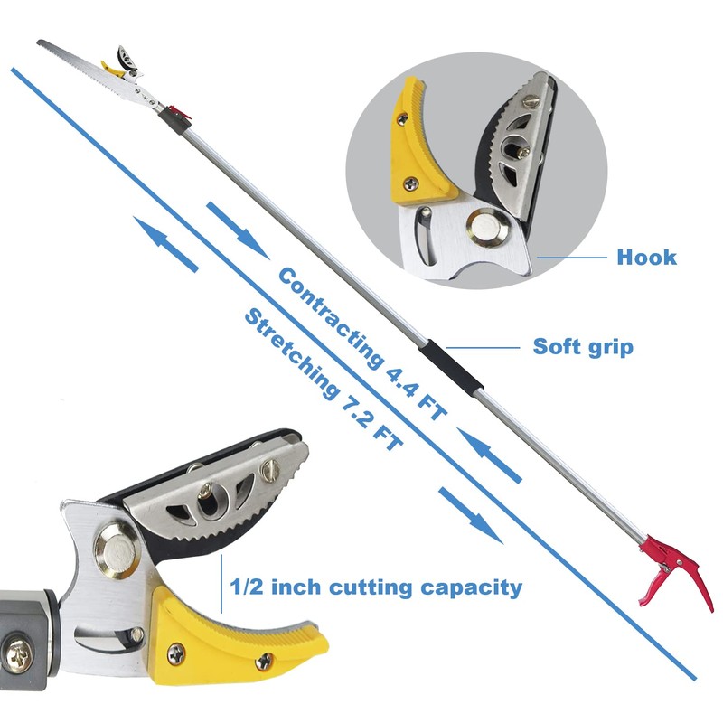 Mesoga 4.4-7.2 Foot Tree Pruner 2 Sections Extendable 4 Nodes