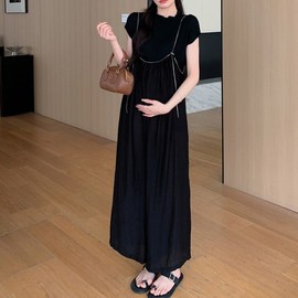 Momkong Maternity Dungaree Pants - Summer, Full-Term, Nursing Friendly Brown/L