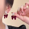 Red Bow Earrings for Women Christmas Bow Earrings Pearl Bow