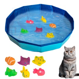 Cat Pool 50 x 10 cm, Foldable Cat Pool with 6 Toys, Mini Pool for Cats Dogs, Cat Toy Swimming Pool, Paddling Pool for Cat Dog Bathtub, Water Toy Mini Pool for Summer (B)