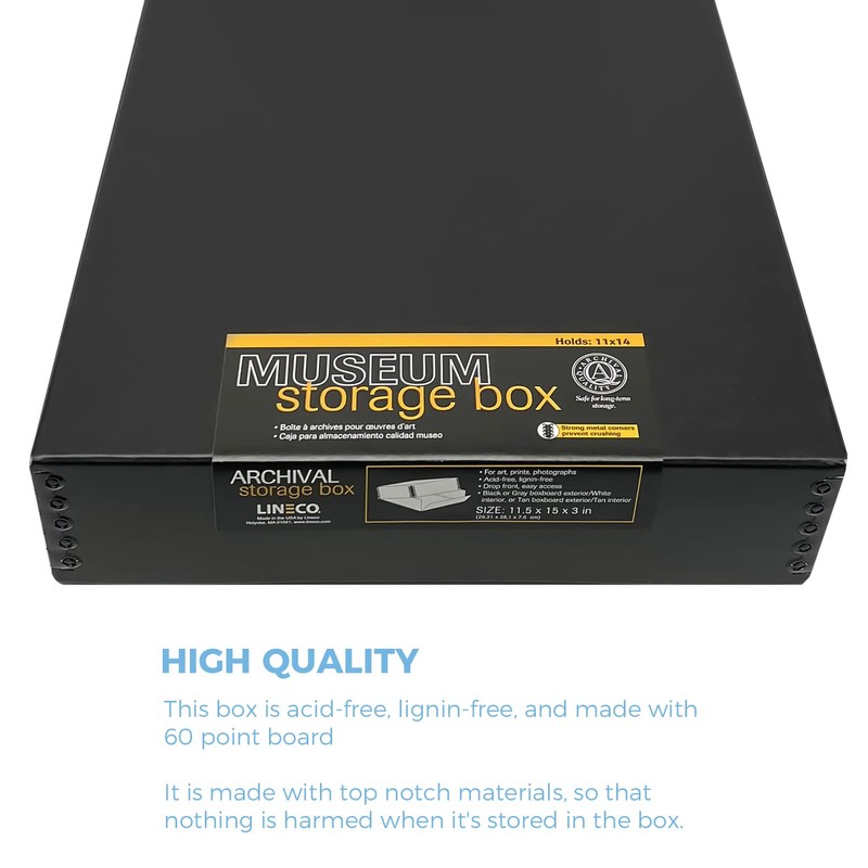 Lineco 11x14 Black Museum Archival Storage Box, Drop Front Design,