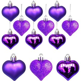 12Pcs Heart Ornaments Multi Finish Heart Baubles Hanging Ornaments for Valentines Day Decor Mother's Day Christmas Tree Wedding Anniversary Party Decoration(Purple) - Color: Pink, Size: 12