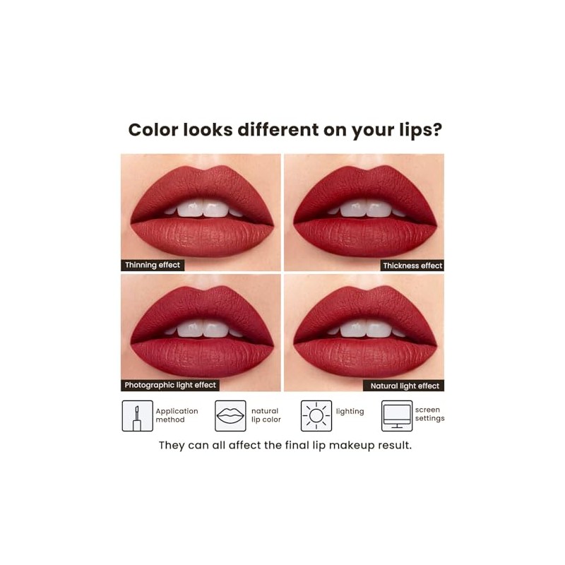 iilembane Deep Red Matte Liquid Lipstick, Long Wear Vegan -