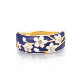 Santuzza Orchid Ring 925 Sterling Silver Enamel White Flower Pattern Ring for Women (8)