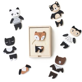 Wee Gallery Mix and Match Animal Tiles - A Modern Wooden Toy for Travel, Playtime, Creative Play, Motor Skills, Puzzle Skills, with Wood Storage Box (Ages 2 and up)