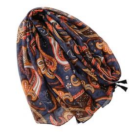 FAIRYGATE Scarfs for Women Lightweight Women's Scarves & Wraps Coffe Paisley Printed Long Oversized Cotton Linen Tassel Neckerchief Shawl Wrap for All Seasons Ladies Scarf 99009