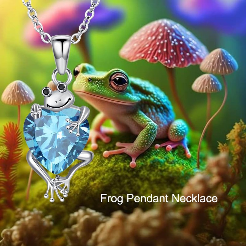 Frog Necklace with Birthstone Frog Pendant Necklace Gift for Women