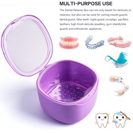 Uouovo Upgraded Denture Bath Box Cup, No-Leak Denture case, Retainer Cleaning Box, Complete Clean Care for Dentures, Clear Braces, Mouth Guard, Night Guard & Retainers (purple)