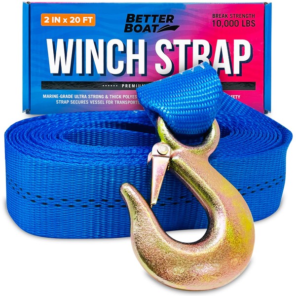 Boat Trailer Winch Strap with Hook, Heavy Duty Replacement for
