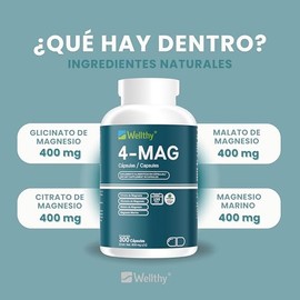 Wellthy Mag Magnesio Complex 300 Cápsulas Equivalente 360mg Elemental Citrato Glicinato Malato Marino Veganas