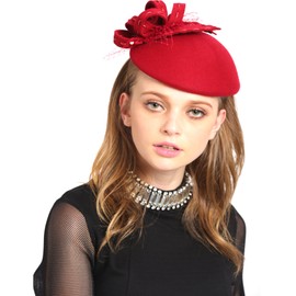 Women Veil Formal Cocktail Race Felt Wool Pill Box Hat (CC2288RED)