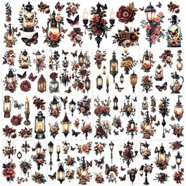 AHANDMAKER 12 Sheets Scratch Pictures for Rubbing with Vintage Lamp Motif for Crafts Rose and Butterfly Scratch Transfer Sticker Petroleum Lamp Decals for DIY Home Decoration 5.5 x 5.5 Inches