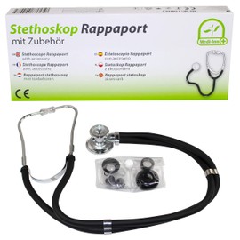 Medi-Inn Rappaport Stethoskop | nickelfrei | deutliche Geräuschübertragung | Doppelkopfstethoskop mit 2-Schlauch-System | schwarz | 1 Stück