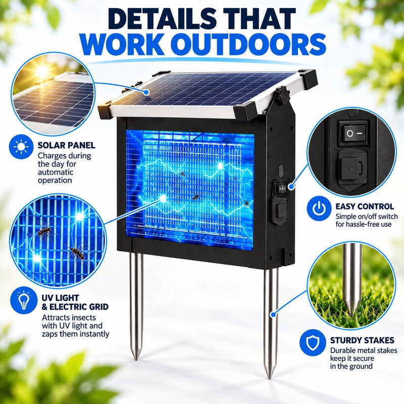 Solar Bug Zapper for Outdoor Use – 4500V Waterproof Mosquito