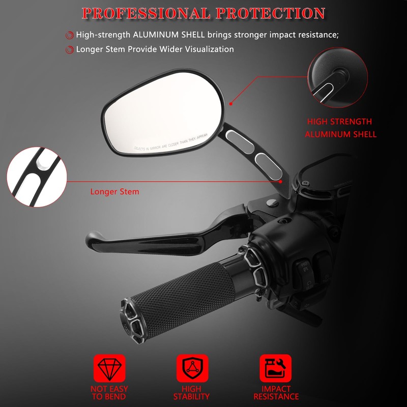 LDJXDADI Black 8mm Rear View Mirrors for Touring Road Glide