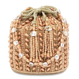 Aheli Rose Gold Potli Bags Gift for Women Evening Bag Clutch Ethnic Bride Purse with Drawstring