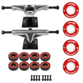 Skateboard Package 5.25 (8.25") Silver Trucks 55mm 83A Red Cruiser Wheels ABEC 5