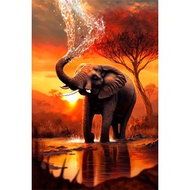1000 Pieces Wooden Puzzles Adults for All Red Sunset Elephant Very Proud Challenge - Enjoy The Dream of Traveling The World Anytime,Anywhere Room Decor Home Decor