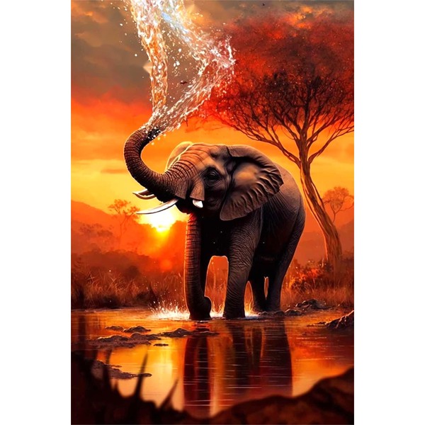 1000 Pieces Wooden Puzzles Adults for All Red Sunset Elephant