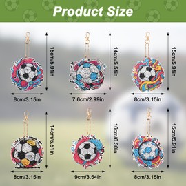 FIHODONE Pack of 6 Diamond Painting Key Fob Football, Diamond Painting Key Ring DIY, Diamond Painting Children, Diamond Painting Pendant, Key Chain Children for Men and Women Bag