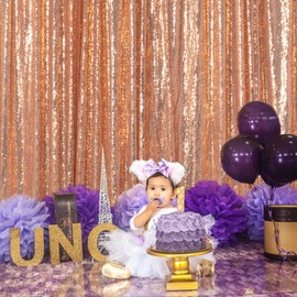 ShinyBeauty Sequin Curtains Backdrop 4ftx8ft Glitter Rose Gold Photo Backdrop Party Wedding Baby Shower Curtain Sparkle Photography Background Birthday Decoration