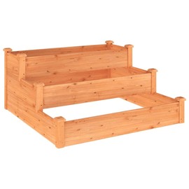 vidaXL Stair-Step Garden Raised Bed in Solid Fir Wood - Open-Bottom, for Effective Drainage - Natural Brown Finish, 47.2"x47.2"x22" - Perfect for Outdoor Vegetable and Flower Display