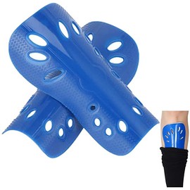 MMIAOO Shin Guards Football Shin Pads - Plastic Breathable Leggings Running Jogging Protectors for Kids and Adults (Blue)