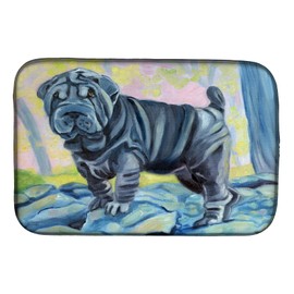 Caroline's Treasures 7333DDM Blue Shar Pei Dish Drying Mat Absorbent Dish Drying Mat Pad for Kitchen Counter Dish Drainer Mat for Countertop, 14 x 21", Multicolor