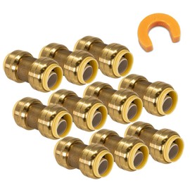 PROCURU 1/2-Inch PushFit Combo Kit - 1/2" PushFit Couplings (10 pcs) PLUS 1/2" Disconnect Clip (1 pc) | Plumbing Fitting for Copper, PEX, CPVC Pipe, Lead Free Certified (11-Pack)
