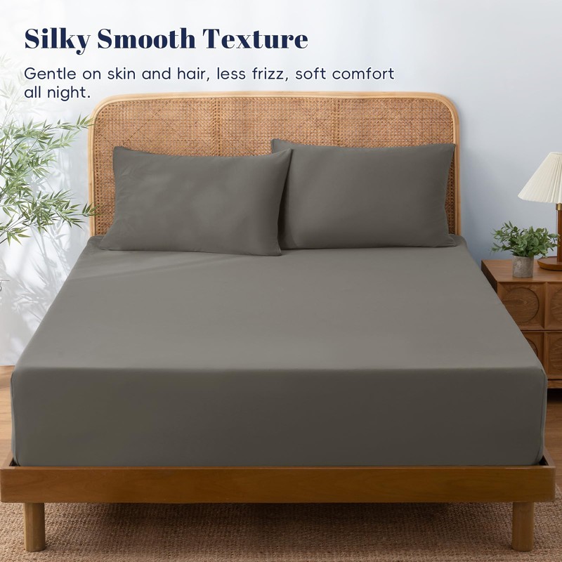 Cooling Fitted Sheet Set Queen Size, Q-Max>0.4, Charcoal Grey