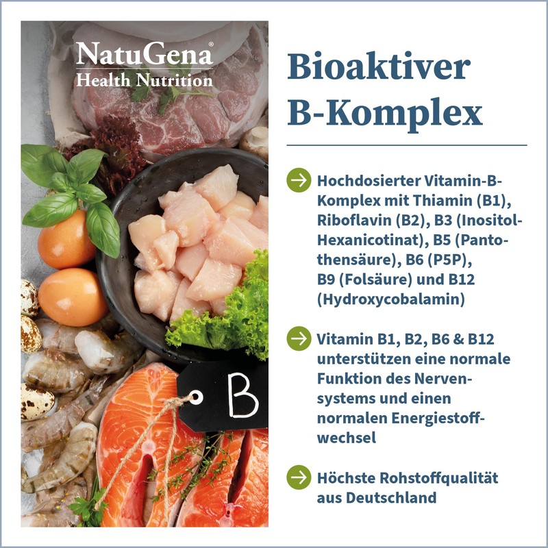 NatuGena Bioaktiver B-Komplex, magensaftresistenter Kapsel, Vitamin B6, B12, Thiamin (B1),