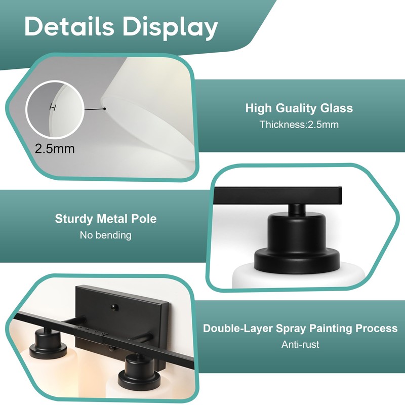Ascher Bathroom Light Fixtures, 4-Light Vanity Light Over Mirror, Matte