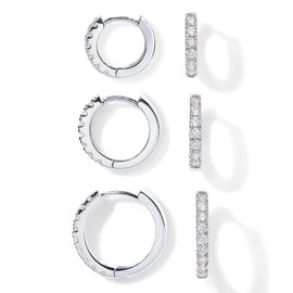 PAVOI 18K Huggie 3 Earring Pack (8mm, 10mm and 12mm) (3 Pack Huggies, White Gold)