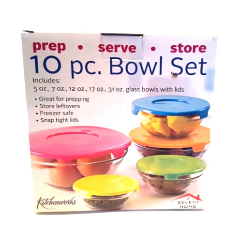 Kitchen Works Glass Storage Nesting Bowl Set with Lids