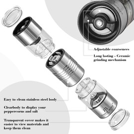 ROMER & BECHTEL 2-in-1 Manual Salt and Pepper Grinder, Adjustable Ceramic Gear, Refillable Mill with 304 Stainless Steel Body for Coarse and Fine Grinding