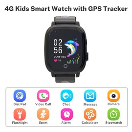4G Kids Smart Watch with GPS Tracker, Kids Smart Watch Boys with Video Call Alarm SOS Camera Pedometer Stopwatch Caculator Flashlight GPS Watch for Kid Age 5-12